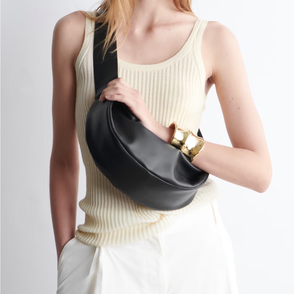 COS Minimal Black Leather Swing Crossbody Bag